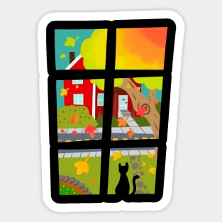 Cozy Cat on Autumn Windowsill Sticker